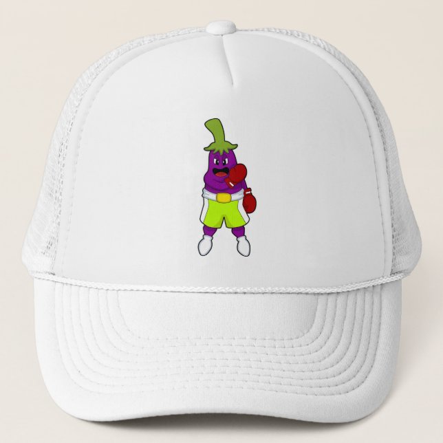 Eggplant at Boxing with Boxing gloves Trucker Hat (Front)