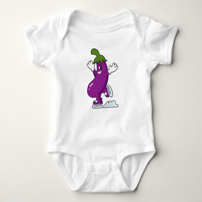 Eggplant at Ice skating with Ice skates Baby Bodysuit (Front)