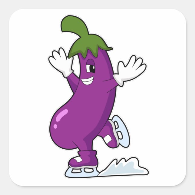 Eggplant at Ice skating with Ice skates Square Sticker (Front)