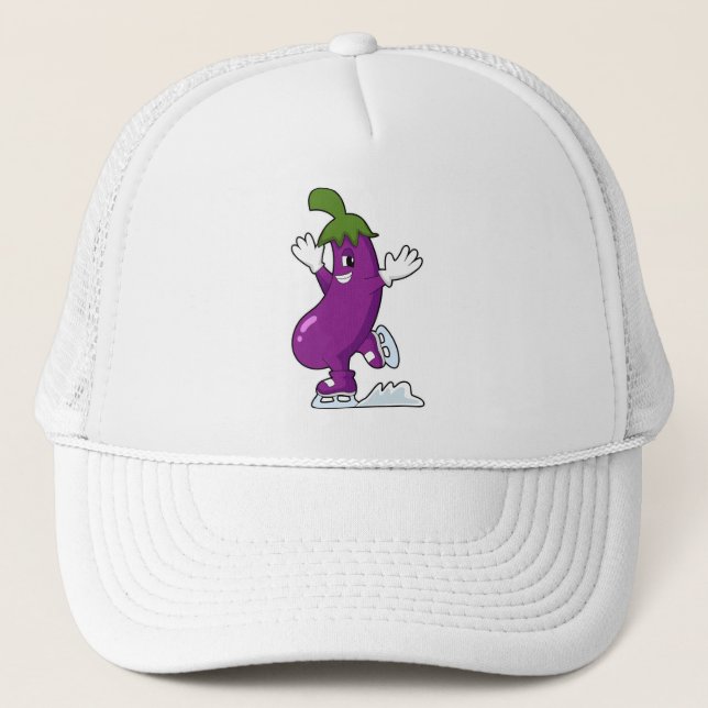 Eggplant at Ice skating with Ice skates Trucker Hat (Front)