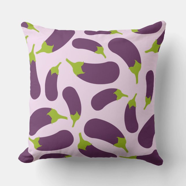 Eggplant Aubergine Purple Vegetable Pattern Design Cushion (Front)