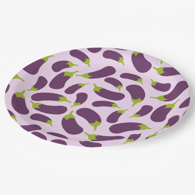 Eggplant Aubergine Purple Vegetable Pattern Design Paper Plate (Angled)