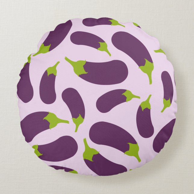 Eggplant Aubergine Purple Vegetable Pattern Design Round Cushion (Front)