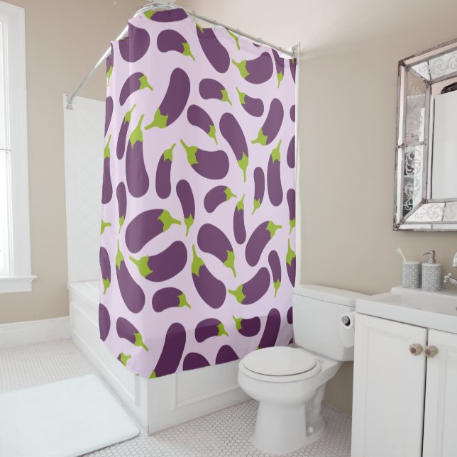 Eggplant Aubergine Purple Vegetable Pattern Design Shower Curtain (In Situ)