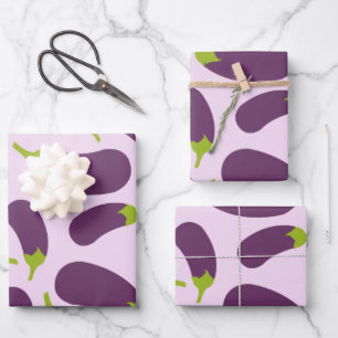 Eggplant Aubergine Purple Vegetable Pattern Design Wrapping Paper Sheet