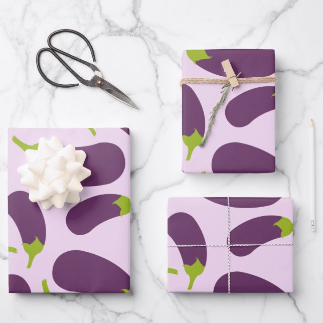 Eggplant Aubergine Purple Vegetable Pattern Design Wrapping Paper Sheet (Front)