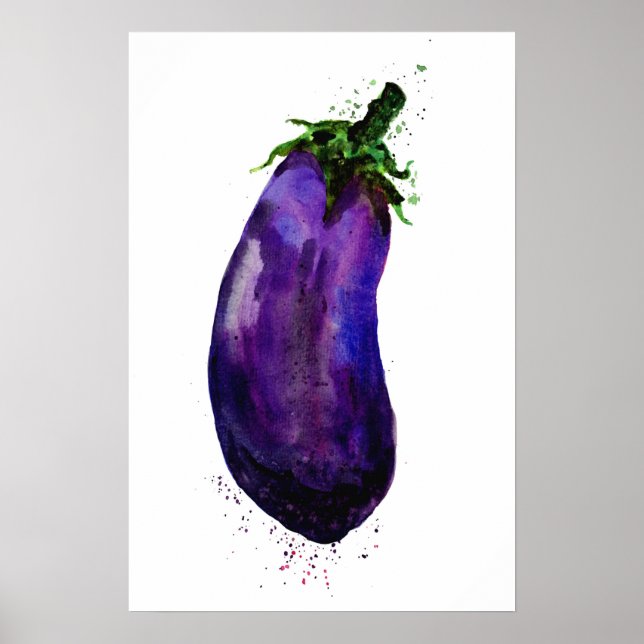 Eggplant Aubergine Watercolor Poster (Front)