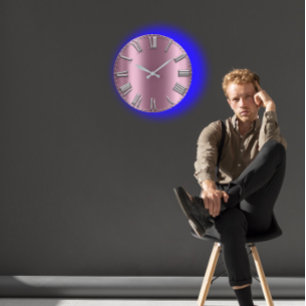 Eggplant Blush Grey Purple Silver Roman Numbers Large Clock