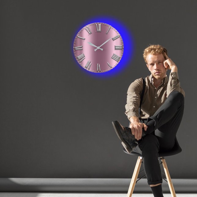 Eggplant Blush Grey Purple Silver Roman Numbers Large Clock (Eggplant Blush Gray Purple Silver Roman Numbers Large Clock)