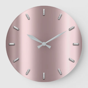 Eggplant Blush Metallic Minimal Silver Grey Large Clock