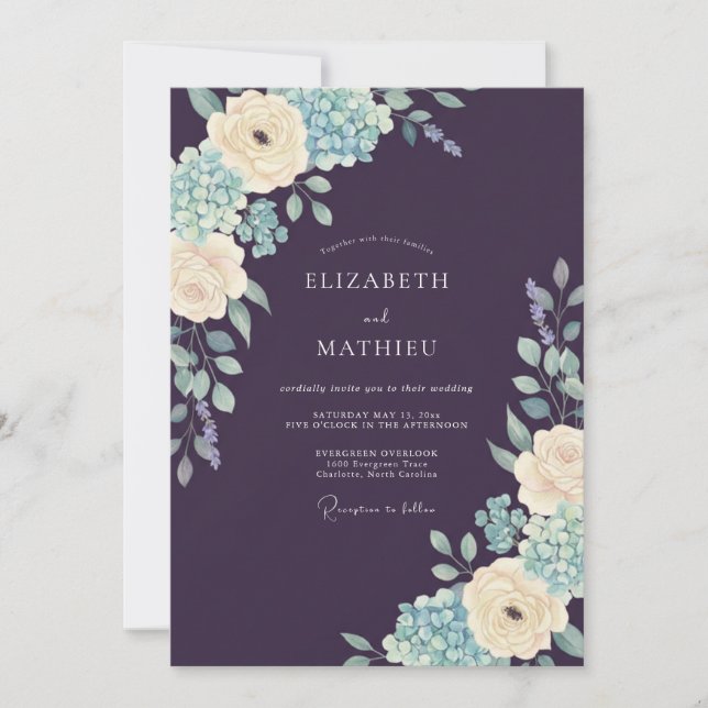 Eggplant Bountiful Winter Wedding Invitation (Front)