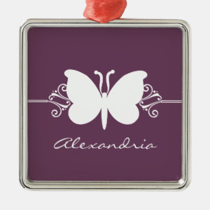 Eggplant Butterfly Swirls Premium Ornament