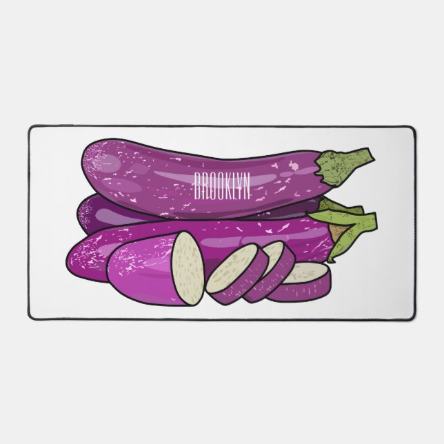 Eggplant cartoon illustration desk mat (Front)