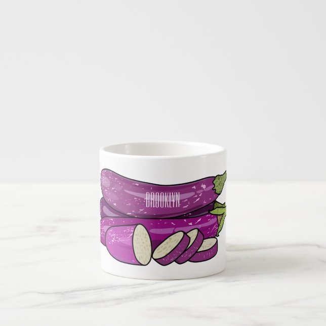 Eggplant cartoon illustration espresso cup (Front)