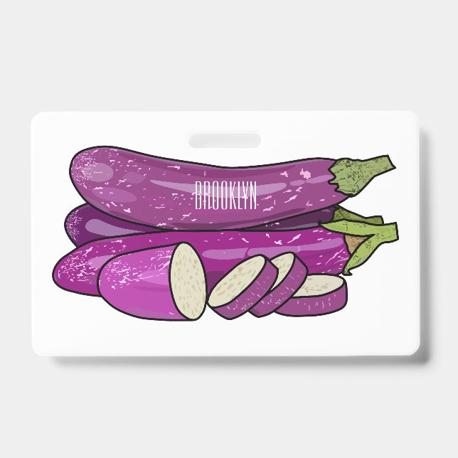 Eggplant cartoon illustration ID badge (Front)