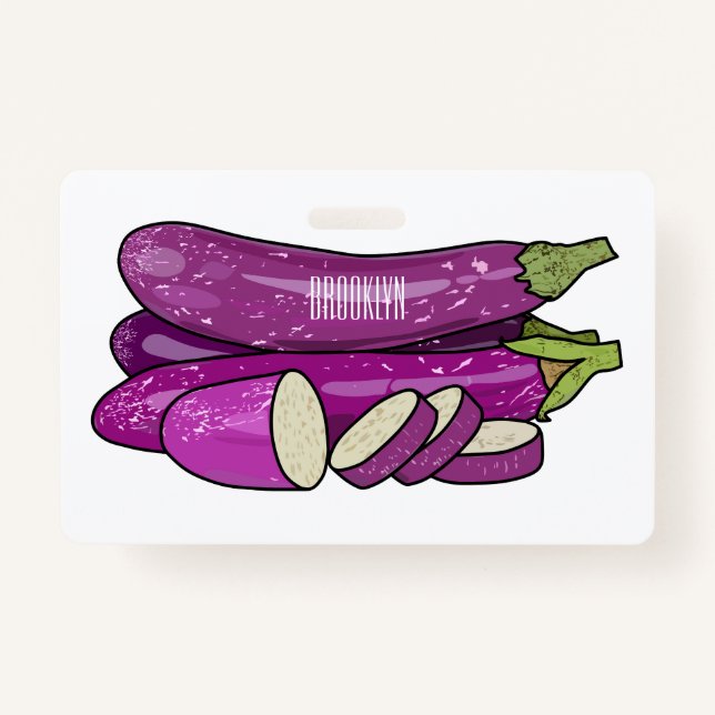 Eggplant cartoon illustration ID badge (Front)