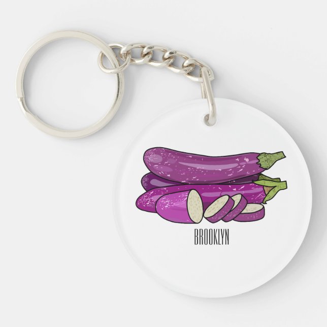 Eggplant cartoon illustration key ring (Front)