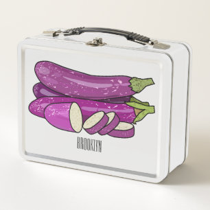 Eggplant cartoon illustration metal lunch box