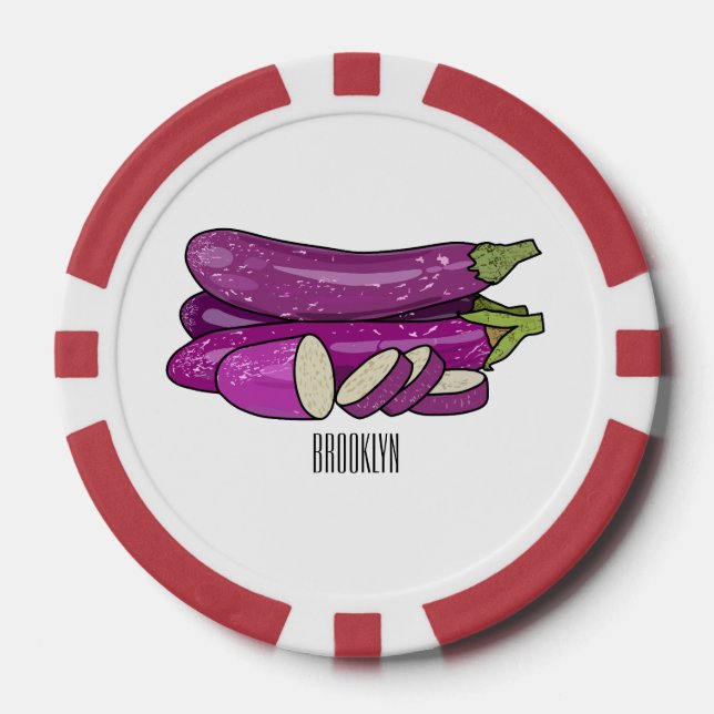 Eggplant cartoon illustration poker chips (Front)