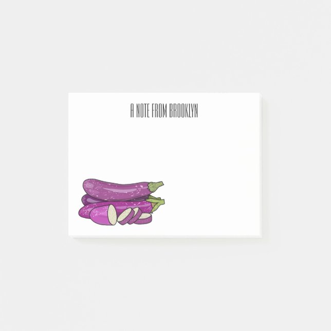 Eggplant cartoon illustration post-it notes (Front)