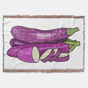 Eggplant cartoon illustration throw blanket
