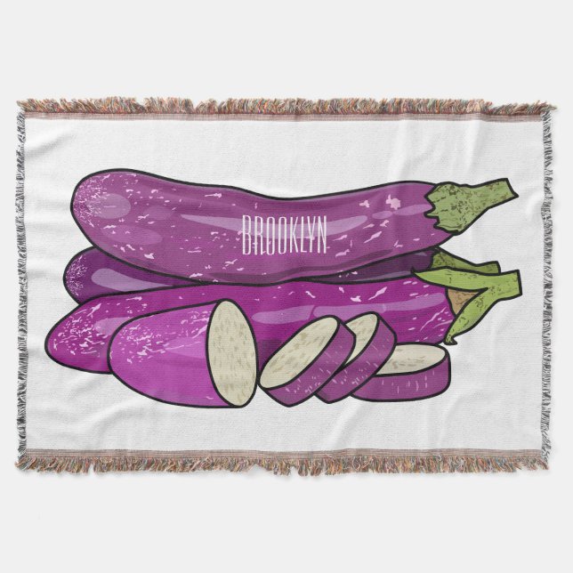 Eggplant cartoon illustration throw blanket (Front)