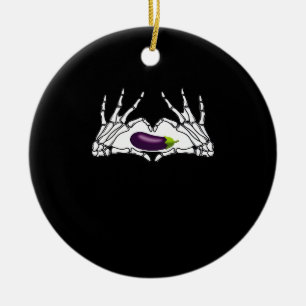Eggplant Classic - Skeleton Hands Heart Ceramic Ornament