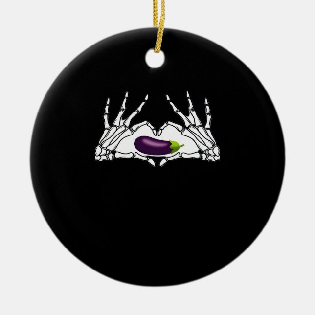 Eggplant Classic - Skeleton Hands Heart Ceramic Ornament (Front)