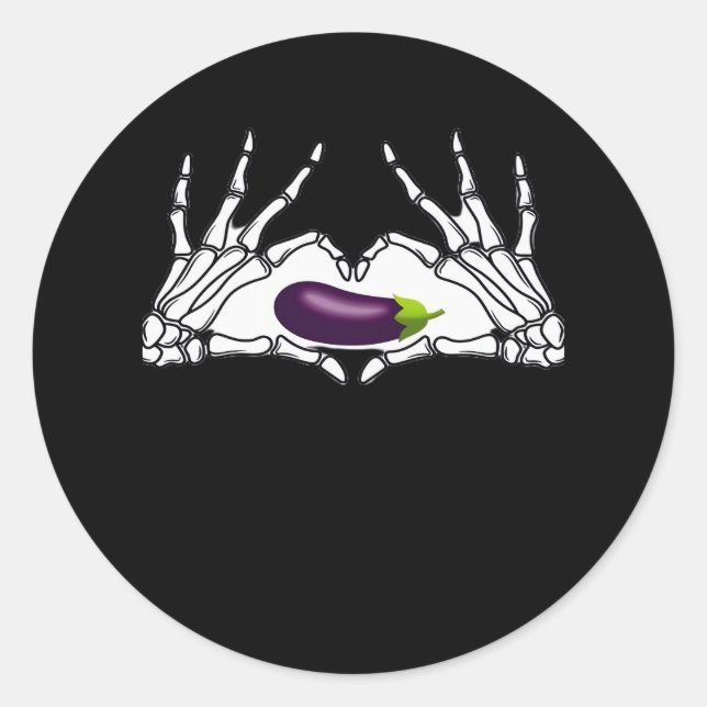 Eggplant Classic - Skeleton Hands Heart Classic Round Sticker (Front)