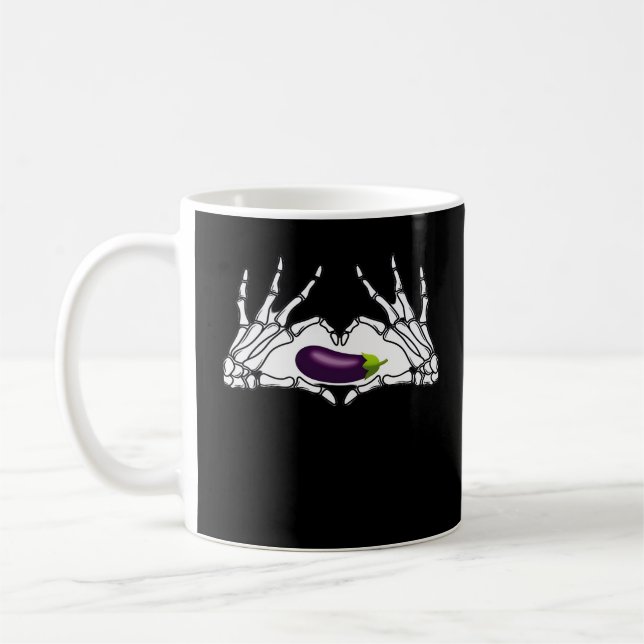 Eggplant Classic - Skeleton Hands Heart Coffee Mug (Left)