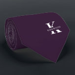 Eggplant | Elegant Monogram Name | one-Sided Tie<br><div class="desc">An elegant one-sided necktie featuring a bold white monogram across an Eggplant purple backdrop. On top of this monogram sits your first or last name spelled out in all capitals. If you prefer a bolder look for the personal name inside of the large letter you can do the following: Use...</div>