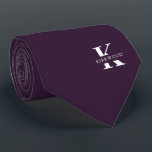 Eggplant | Elegant Monogram Name | one-Sided Tie<br><div class="desc">An elegant one-sided necktie featuring a bold white monogram across a Eggplant purple backdrop.  On top of this monogram sits your first or last name spelled out in all capitals.  Over 40  unique colors are available in both one-sided and two-sided versions. You can browse them by clicking the collection.</div>