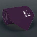 Eggplant | Elegant Monogram Name |one-Sided Tie<br><div class="desc">An elegant two-sided necktie featuring a bold white monogram across an Eggplant purple backdrop. On top of this monogram sits your first or last name spelled out in all capitals. If you prefer a bolder look for the personal name inside of the large letter you can do the following: Use...</div>