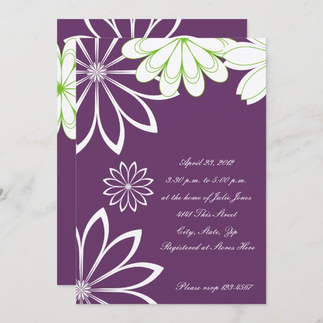 Eggplant Floral Bridal Shower Invitation (Front/Back)