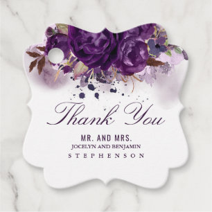 Eggplant Floral Elegant Wedding Thank You Favour Tags
