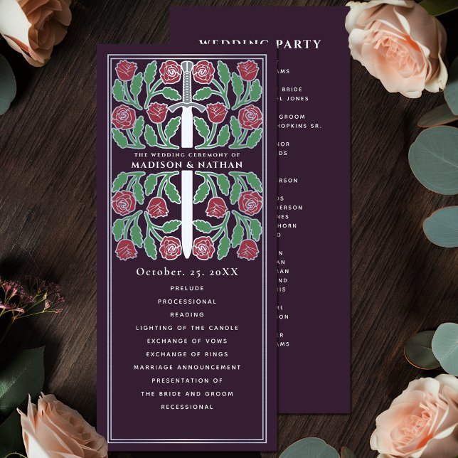 Eggplant Floral Silver Sword Royal Wedding Program (Creator Uploaded)