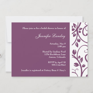 Eggplant Floral Vine Bridal Shower Invitation