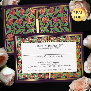 Eggplant Gold Floral Sword Royal Wedding RSVP