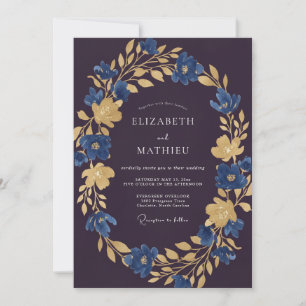 Eggplant Gold Leaf Wedding Invitation