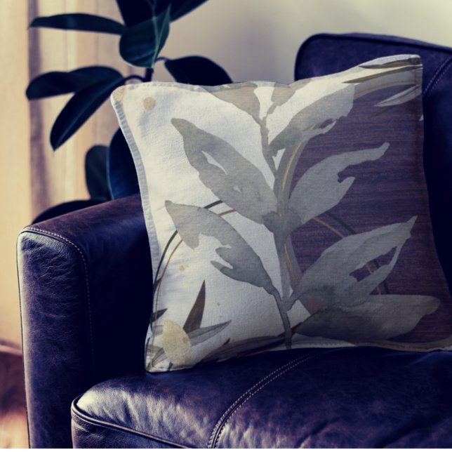 Eggplant Grey & Ivory Artistic Abstract Watercolor Cushion (Creator Uploaded)