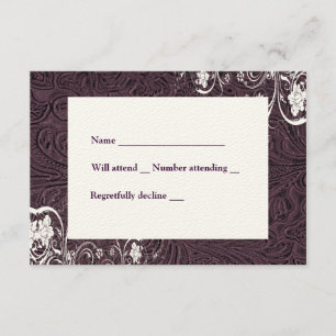 Eggplant Leather and White Lace rsvp with envelope