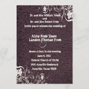 Eggplant Leather and White Lace Wedding Invitation