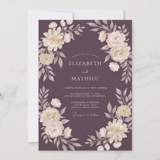 Eggplant Majestic Winter Wedding Invitation (Front)
