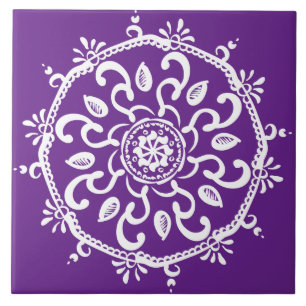 Eggplant Mandala Ceramic Tile