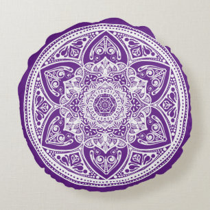 Eggplant Mandala Round Cushion