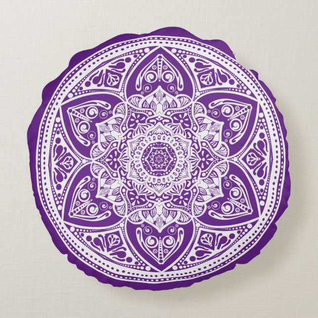 Eggplant Mandala Round Cushion (Back)
