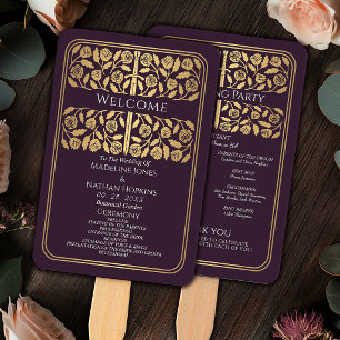 Eggplant Mediaeval Gold Sword Royal Wedding Progra Hand Fan