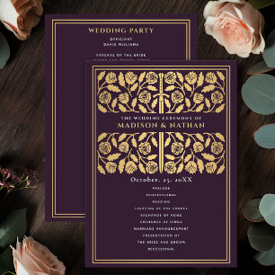Eggplant Mediaeval Gold Sword Royal Wedding Program