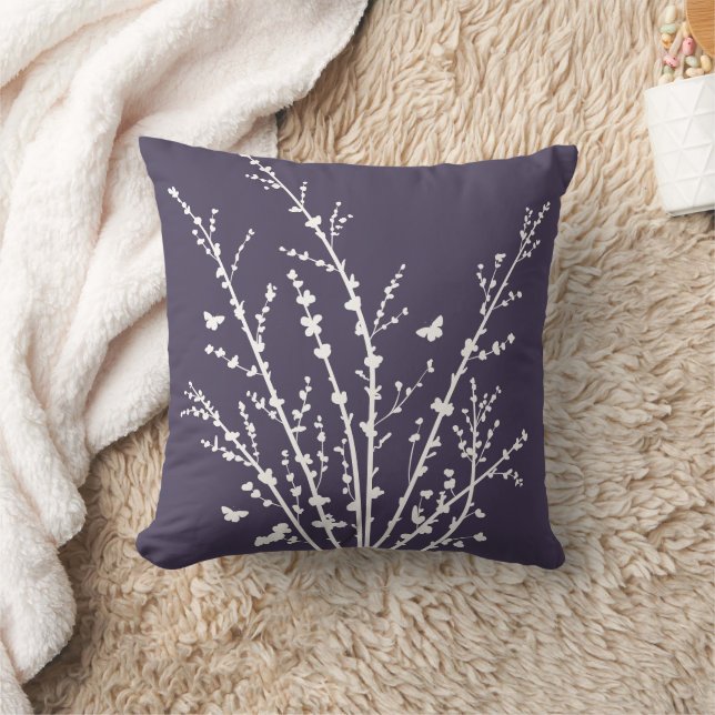 Eggplant Minimal Butterflies and Branches    Cushion (Blanket)
