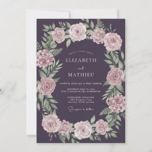 Eggplant Muted Pink Painted Wedding Invitation